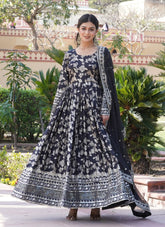 Form Looking Black Colour Gown in Viscose Jacquard